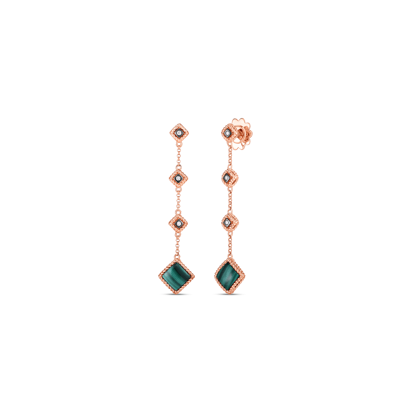 Roberto Coin | Rose Gold Diamond & Green Malachite Princess Flower Earrings - 2cm – Frost of London