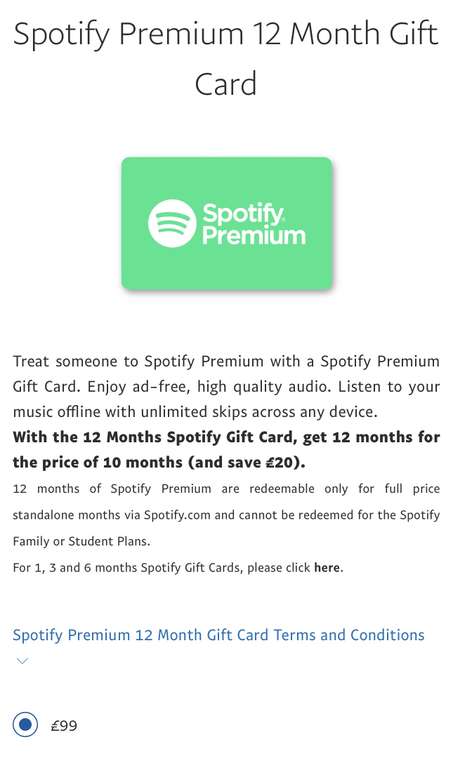 SPOTIFY PREMIUM GIFT Card **SALE* | 12 Mnths | Prepaid £ - PicClick UK